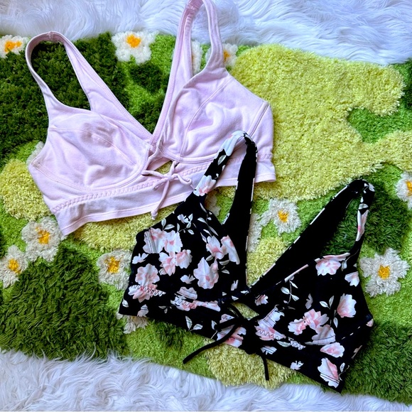 PINK Victoria's Secret Other - VS PINK • 2 Piece Black Floral & Pastel Pink Women's Bralette Set